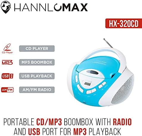 HANNLOMAX HX-320CD CD/MP3 Boombox, AM/FM Rádió, USB Port, MP3 Lejátszás, Aux-in, LCD Kijelző,AC/DC Kettős áramforrás (Kék/Fehér)