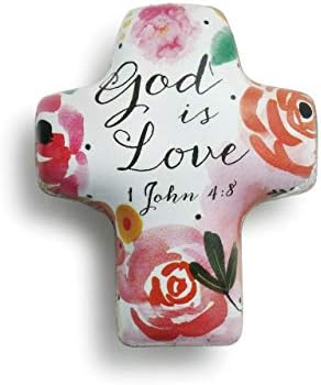 DEMDACO Isten a Szeretet Szentírás Virágos Rózsaszín 2 x 2 Gyanta Kő Ravasz Kereszt Jelképes Figura