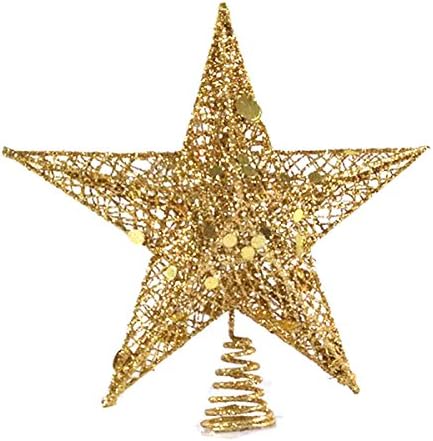 Angoily 1DB karácsonyfa Topper Csillag Vas Csillogott ötágú Csillag Treetop Dekoráció (Arany)