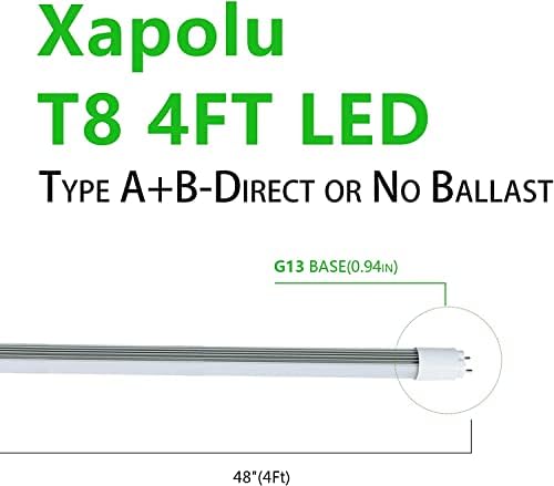 Xapolu 4FT 48 inch led Csere Fluoreszcens Cső Fény, Kettős Végű F32T8/F40T12 Izzó, 18W 5000K 2520lm, Ballaszt-Kompatibilis vagy Bypass,