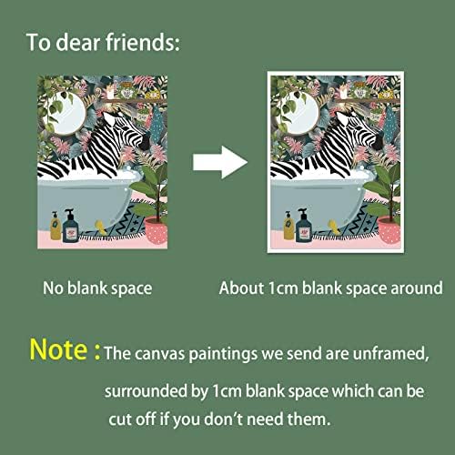 Vicces, Modern Fürdőszoba Vászon Wall Art Maximalist Zebra A Fürdőkádban Botanikus Esztétikai Plakátok Aranyos Parasztház