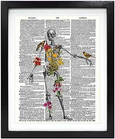 Susie Művészeti 8X10-es keret nélküli Emberi Csontváz Tele naure Upcycled Vintage Szótár Art Print Környezetbarát Könyv Art Print lakberendezés
