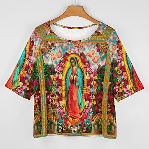 A Hölgy a Guadalupei Szűz Mária a Nők Teljes Nyomtatás Póló, Laza Közép-Ujja Ki-Neck Póló Női Póló