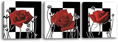 Bamdeya Piros Fali Dekoráció Fekete-Fehér Wall Art Rose Vászon Nyomatok Művészet a Virágok Kép Virágos Posztert, Festményt, Rose Mű Konyha,