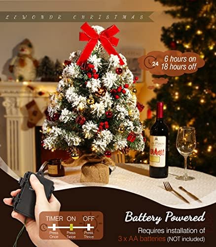 Lewondr Mini karácsonyfa, 16 Hüvelykes Asztali Mesterséges Kis karácsonyfa Fénye, s Lógó Díszek, Akkumulátoros Karácsonyi Fények Mini