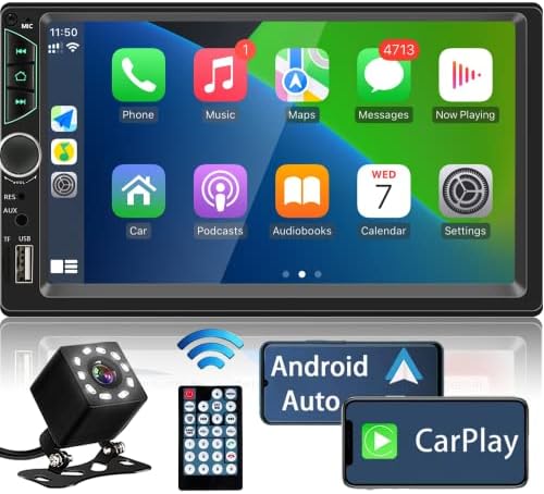 Dupla Din autórádió Kompatibilis Apple Carplay, Android Auto,7 hüvelykes HD érintőképernyő autórádió, Bluetooth,Autó Audio