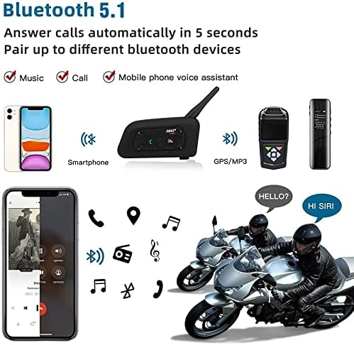 EJEAS Vnetphone V6-os Motor Bluetooth Headset, 2 Lovasok Kaputelefon Bluetooth 5.1 Sisak Kommunikációs Rendszer kihangosító Hívás, illetve