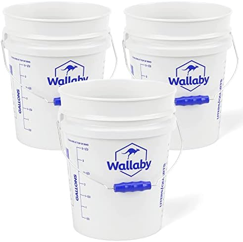 Wallaby 5 Literes Vödör - Tartós Élelmiszer-Minőségű Műanyag Dob - Könnyű, Ergonómikus Markolat & Mérési Vonalak - Rakható
