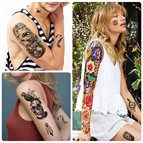 55 Lap Ideiglenes Tetoválás a Férfiak, mind a Nők, 8 Teljes Kar Ál-Tetoválás, 17 Fél Karját Hamis Koponya Virág Tetoválás, 30 Apró Felnőttek