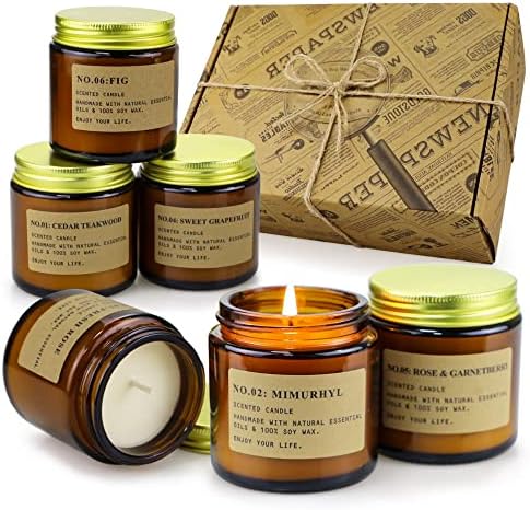 6 Csomag Gyertyát Otthon Illatú Aromaterápiás Gyertya Ajándék Szett Nők számára a Szója Viasz Hosszan Tartó Amber Jar Gyertyákat
