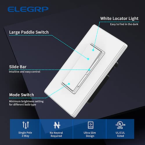 ELEGRP Digitális Dimmer Kapcsoló a 300W Szabályozható LED/CFL Lámpák, 600W Izzó/Halogén, Egyetlen Pólus/3-utas LED Dia Dimmer