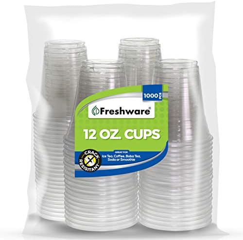 Freshware Műanyag Poharak [12 oz, 1000-DB] - Eldobható Hideg Italt Fél Üdítős Pohár, Kristály Tiszta PET Csésze