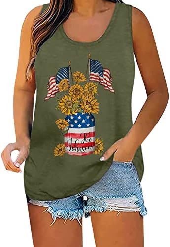 Július 4-Tartály Tetejét Női Ujjatlan U Nyakú Póló, az Amerikai Zászló Csíkos Tie-Dye Hazafias Fitness Tunika Top