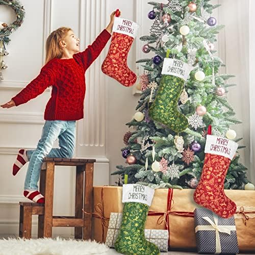 AnyDesign 4 Csomag 18 cm-es Nagy Karácsonyi Harisnya, Piros, Zöld, Lóg a Harisnyája Flanel Boldog Karácsonyt Szívességet Kezelni Harisnya