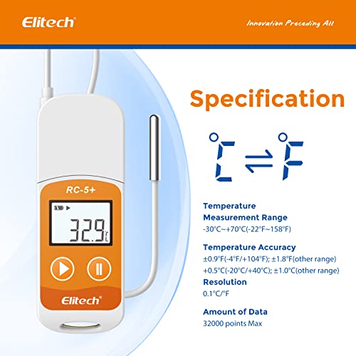 Elitech RC-5+ TE Hőmérséklet Data Logger USB Digitális Hangrögzítőt Külső Érzékelő - 5PACK