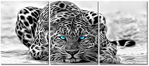 WELMECO Fekete-Fehér Absztrakt Leopárd Kék szemű Állatok Wall Art Dekor Portré Vadon élő állatok Kép Vászon Nyomatok Poszter