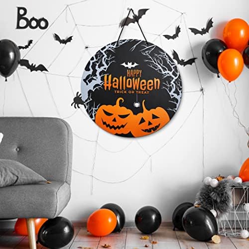 Boldog Halloween Trick-or-Treat Ajtón Tábla Dekoráció 18 - A töklámpás Sütőtök, Pók, Denevér, Holdfényes a Fák. Szórakoztató