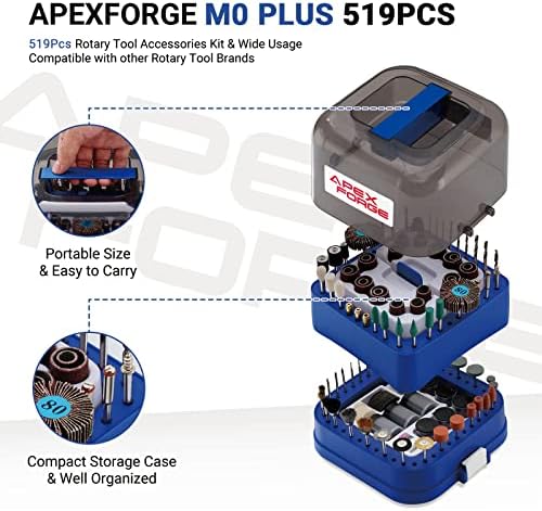 APEXFORGE M3-Pro Vezeték nélküli Forgó Eszköz Készlet + M0 Plusz Forgó Eszköz Tartozékok Készlet, 519 + 80 Tartozékok, gyorsbefogó