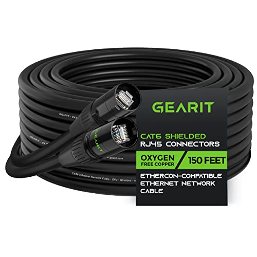 GearIT CAT6 Ethernet Kábel, EtherCON-Kompatibilis RJ45 Csatlakozók a Pro Audio, Alumínium, Árnyékolt, Oxigén Mentes Réz - 150 ft. - Fekete