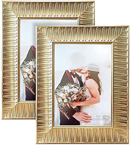ArtbyHannah 5x7 Hüvelyk 2 Csomag Díszes Pezsgő Arany Képkeret Beállítja az Asztali Kijelző, vagy Falra Szerelés,Képkeretek Esküvői vagy