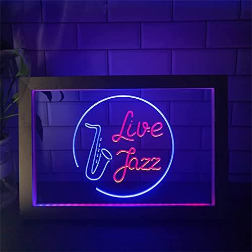 DVTEL Élő Jazz LED Neon felirat, a Zene, a Szoba Decor USB Night Lights Neon lámpa, Fa Keret, Falon Lógó Világító Cégtábla, 42x32cm