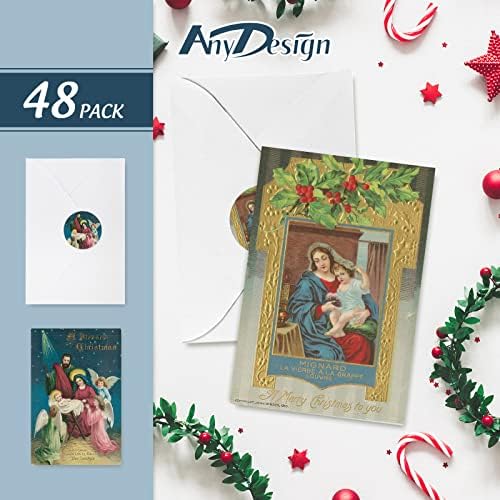 AnyDesign 48 Pack Karácsonyi Üdvözlőlapok Klasszikus Karácsonyi Kártyák által Matrica, Boríték Jézus Szent Karácsony Este Üres Megjegyzés