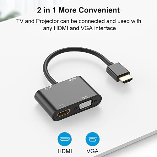 HDMI-VGA HDMI Adapter, Dual Display 4K HDMI-HDMI VGA Splitter Átalakító Töltő Kábel, 3,5 mm-es Audio Kábel Monitor, PC, Laptop, Ultrabook,