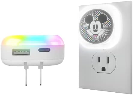 iJoy Disney Mickey Egér Touch LED-es Éjszakai Fény, USB Töltő Állomás - Mickey Egér LED Éjjeli 6 Fény Beállítások, USB-A vagy USB-C Típusú