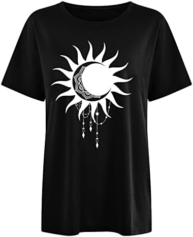 Női Plusz Méretű Pulóver, Alkalmi Sleeve Rövid Ujjú Nap, Hold Nyomtatott Nagyméretű Grafikus Pulóver Maximum T-Shirt