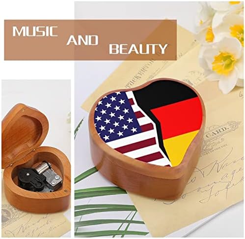 Egyesült Államok, Németország Zászlók Fa Music Box Antik Vésett Zenei Doboz Ajándék Születésnapi Karácsony Hálaadás