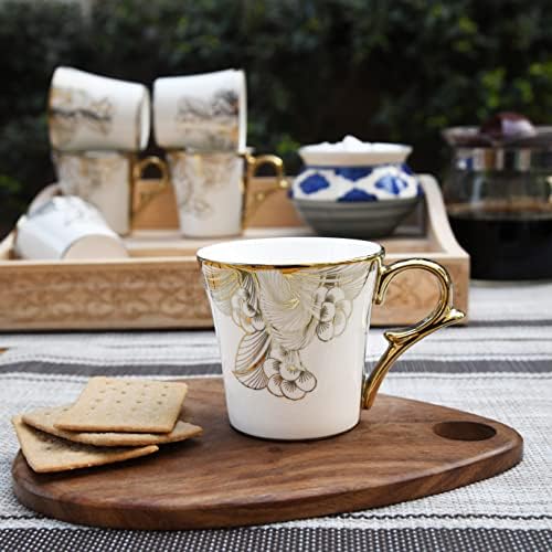 Femora Kézműves Kerámia Bögrék Indiai Arany Csésze Tea Készlet 6 (5.5 oz), Cappuccino Csésze, Kávés Csésze, Fehér Tea Csésze Készlet, Brit