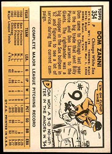 1963 Topps 354 Dom Zanni Chicago White Sox (Baseball Kártya) EX White Sox
