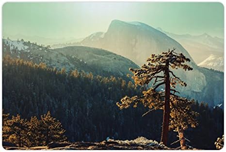 Ambesonne Yosemite Pet-Mat az Étel, a Víz, a Yosemite Nemzeti Park A Hegy Tetejére, Ködös Reggel Tájak Fotó, Téglalap Csúszásmentes
