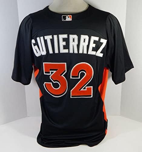 2012-13 Miami Marlins Eric Gutierrez 32 Játékban Használt Fekete Jersey ST BP 46 703 - a Játékban Használt MLB Mezek