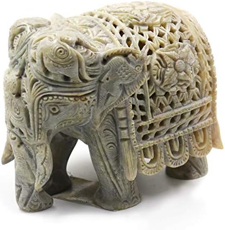 Taj Galéria Shopstone Elefánt Figura Kézzel Jali vagy Áttört Egyetlen Blokk-Kő Indiából
