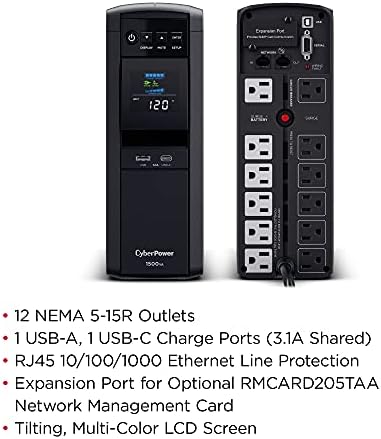 CyberPower CP1000PFCLCDTAA PFC Sinewave UPS Rendszer, 1000VA/600W, 10 Üzletek, AVR, Mini Torony, TAA Hitelesített