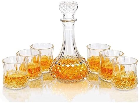 YJALBB Derítő Whiskys Üveget, majd Szemüveg Készlet, 600ml Kristály Whiskys Üveget, 6 Whiskys Poharat 300ml, a Whisky Likőr
