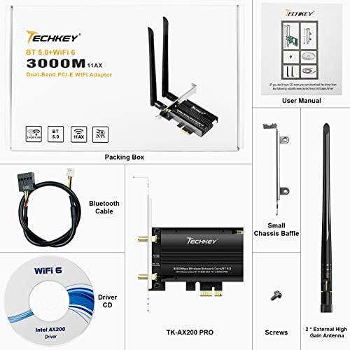 Techkey WiFi 6 PCIe Kártya 3000Mbps PC, Vezeték nélküli Adapter, Bluetooth 5.0-S Dongle 802.11 AX WiFi Adapter Express Hálózati kétsávos