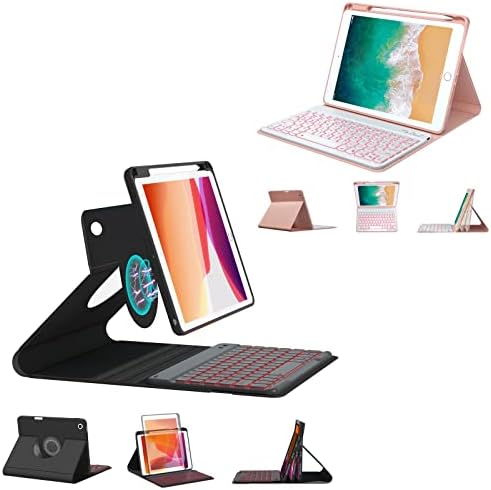 BOBOLEE Esetben Keyboard for iPad 10.2 & 9.7, Vezeték nélküli, Levehető BT Háttérvilágítású 7 Színek Billentyűzet, Vékony Slim Folio Cover