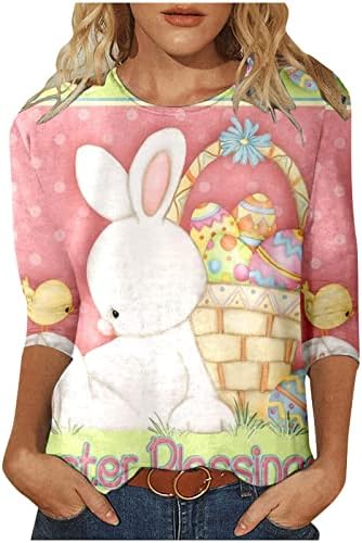 Női Alkalmi Póló Húsvéti Nap Kerek Nyakú Top Aranyos Rabbit Nyomtatott 3/4 Ujjú Póló Felső Húsvéti póló