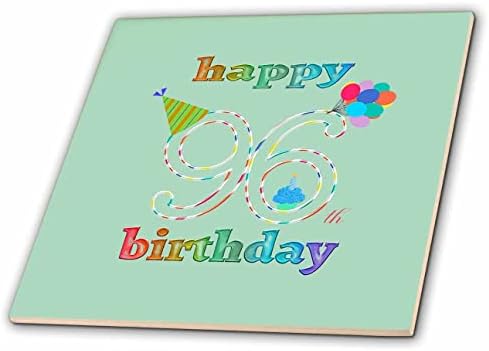 3dRose Boldog 96 Születésnapot, Süti a Gyertyát, Lufi, Kalap, Színes - Csempe (ct_352374_1)