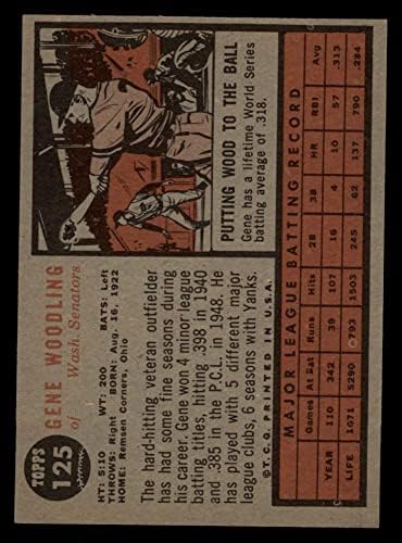1962 Topps 125 NRM Gén Woodling Washington Senators (Baseball Kártya) (Normál Árnyalat) NM/MT Szenátorok