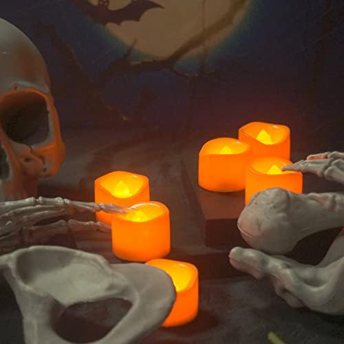 12 Pack Flameless Fogadalmi Gyertyák Narancssárga Műanyag Pislákoló LED-Elektromos Hamis Tea Fények Tartós elemes Teamécsesek a Halloween
