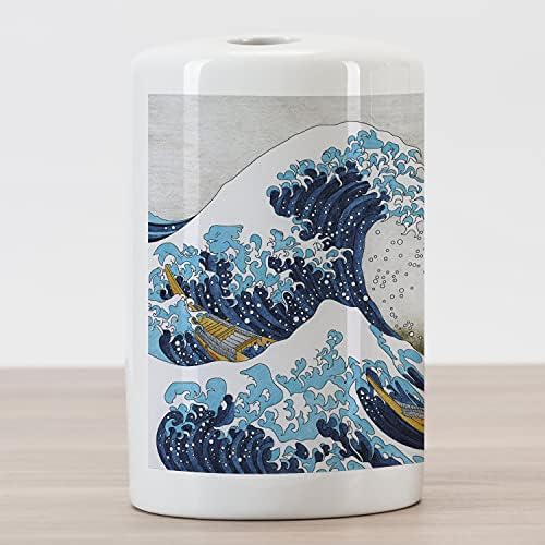 Ambesonne Hokusai Kerámia Fogkefe Tartó, ábrázolása Grafikus Hullámok Fröccsenő az Emberek, A Hajókat Óceán, Dekoratív Sokoldalú
