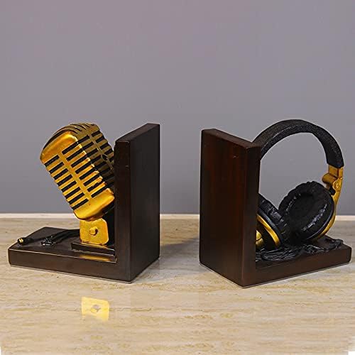 XJJZS lakberendezési Miniatűr Modellt Mikrofon Fülhallgató Zenét Szerető Díszek Retro Gyanta Bookend Figurák Asztal Dekoráció Kiegészítők