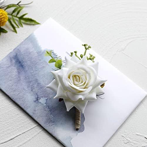 Latious Esküvői Fehér Rózsa Csokrot Vőlegény Virág Gomblyukak Groomsmans Báli Ruha, Dekoráció, Parti Évforduló Tartozékok a Legjobb Férfi