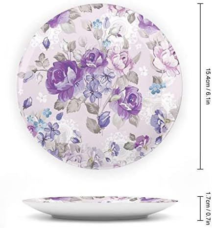 Lila Virág, Rózsa Nyomtatott Kínai porcelán Díszítő Tányér Kerek Tányér Kézműves Display Állvány Home Office Fal Vacsora
