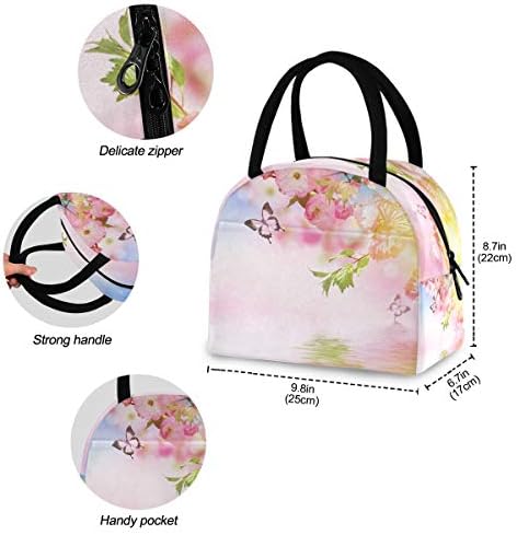 YYZZH Rózsaszín cseresznyevirág Sakura Pillangó Tavaszi Virág A Vizet, Szigetelt Cipzár Ebéd Táska Hűtőtáska Étel elkészítése Kézitáska