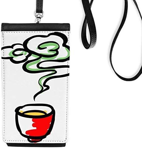 Kína Kínai Tea Csésze Hagyományos Minta Phone Wallet Pénztárca Lóg Mobil Tok Fekete Zseb