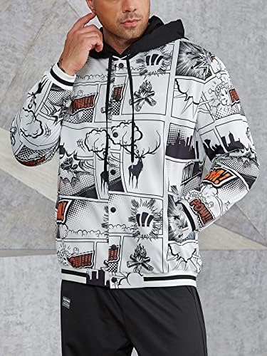 OSHHO Kabátok Női - Férfi Pop Art Print Csíkos Trim Bomber Dzseki (Szín : Többszínű, Méret : 3X-Nagy)